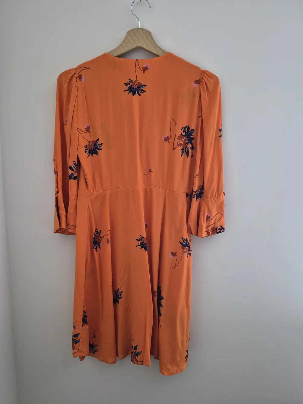 New Free People Orange Floral Wrap Front Bell Sleeve Swing Dress XS
